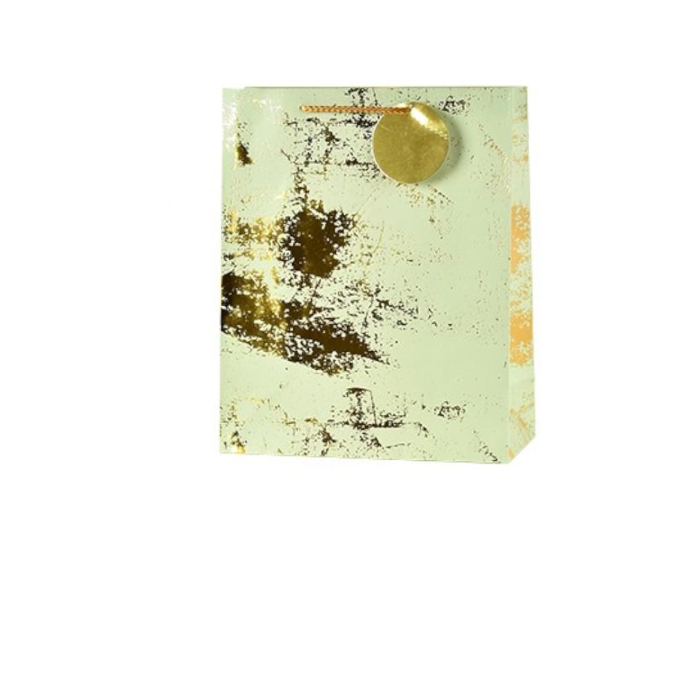 Подарочный пакет Stenson Art с золотым рисунком 18х23х10 см Светло-салатовый (R91098-S)