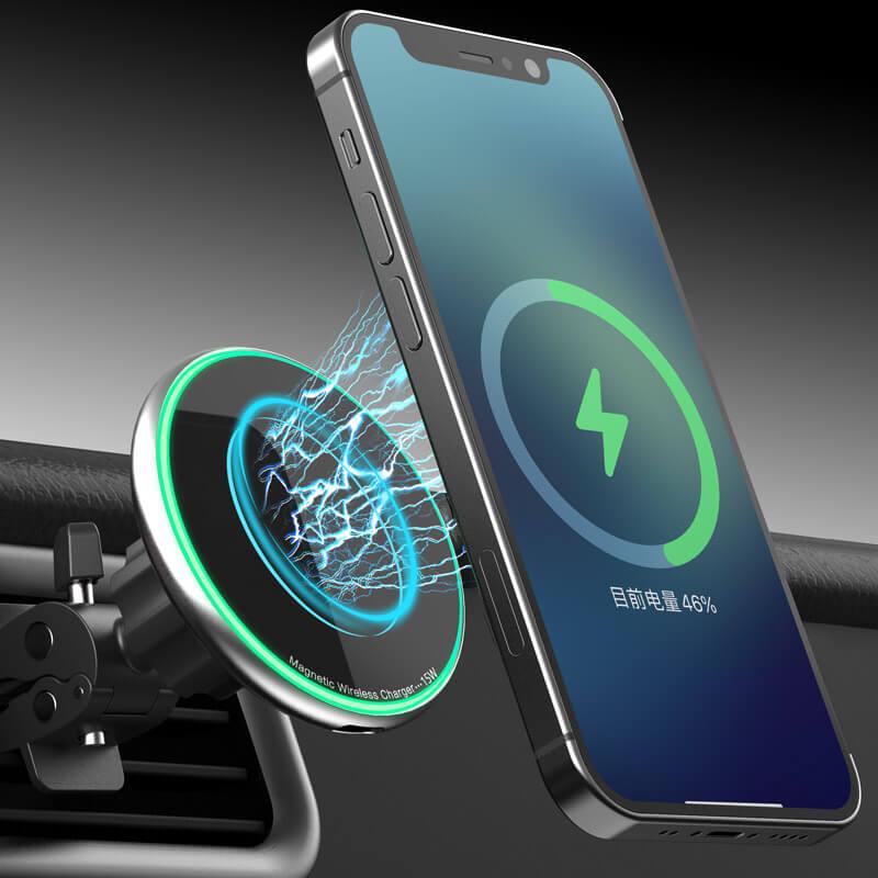 Автодержатель магнитный Magnetic Wireless Charger с беспроводной зарядкой 15 W Black (MWC15WB) - фото 3