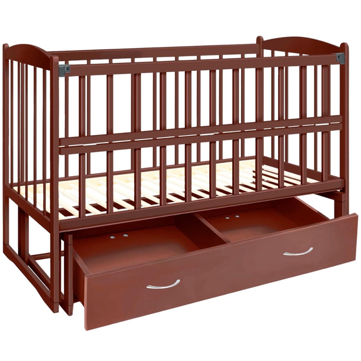 Кроватка детская маятник TOYS Няша с откидным бортиком/ящик Шоколад