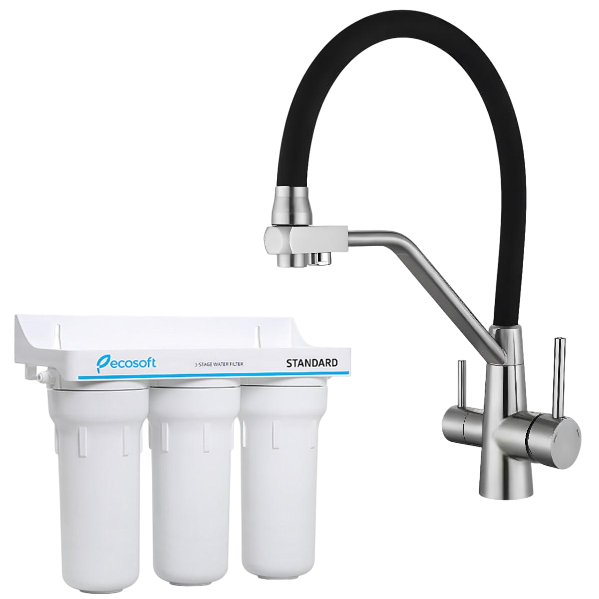 Змішувач для кухні Venta BK823AB з гнучким виливом та підключенням для питної води/Потрійний фільтр Ecosoft Standard