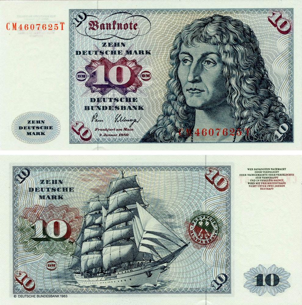 Колекційна банкнота Німеччина 10 марок 1980 UNC ФРН P31d (Б17975)