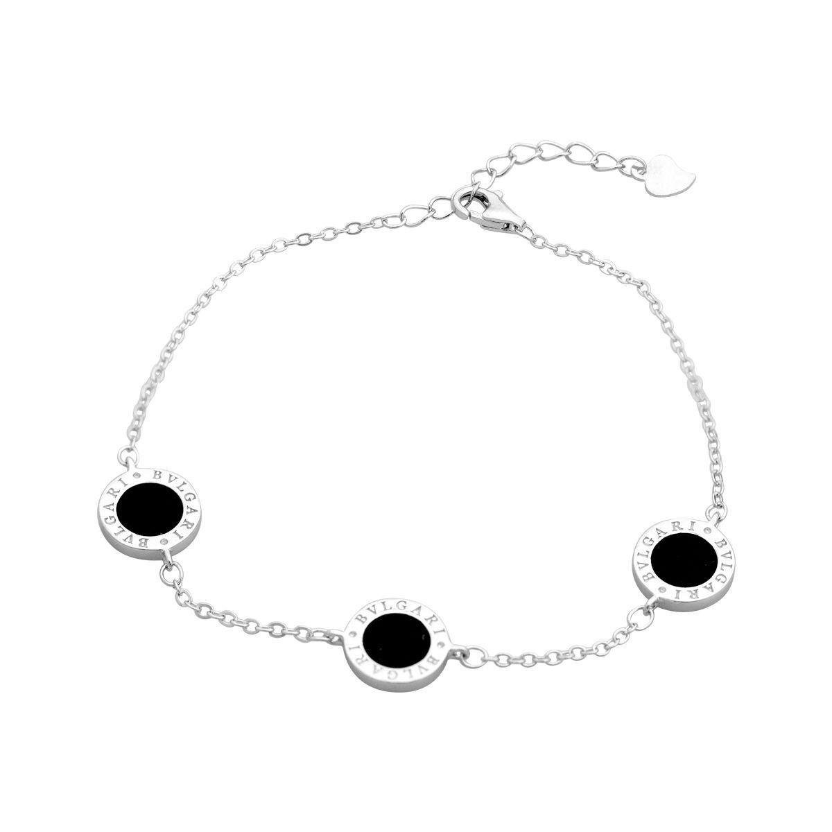 Браслет серебряный с черными эмалевыми вставками на цепочке.