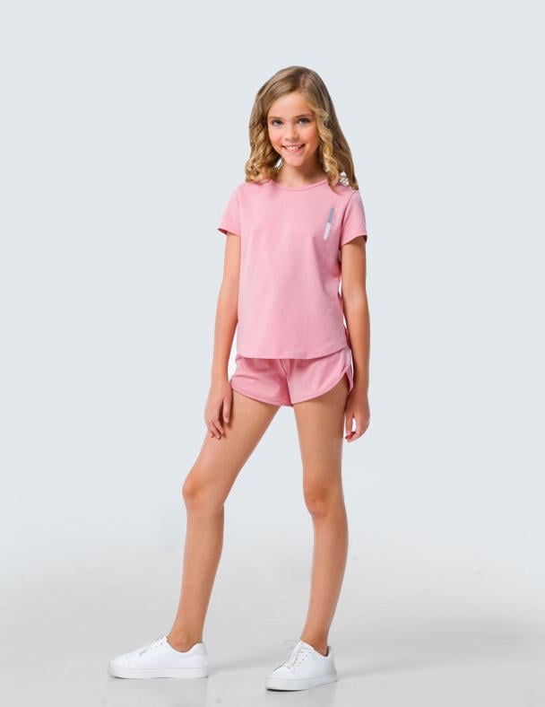 Футболка для дівчинки Smil стрейч-кулір 122 см Рожевий (110601)