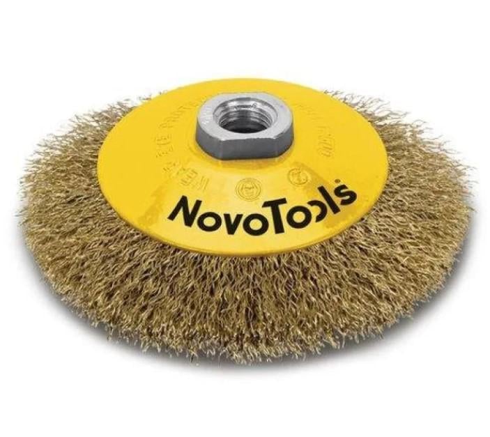 Конусная проволочная щетка NovoTools NTBWB10014BC 100 мм М14 с гофрированным проводом (22139)