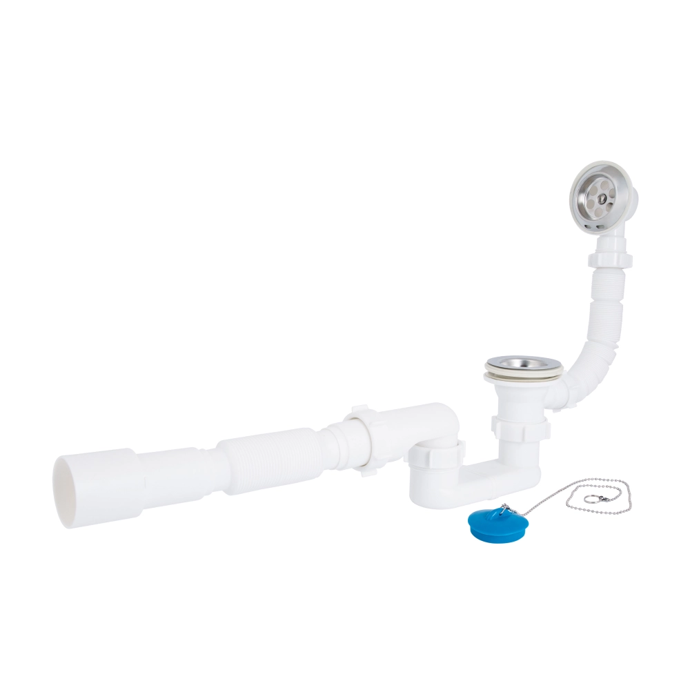 Сифон для ванни Lidz LSW05 випуск плоский без ревізії з пробкою на ланцюгу 70 мм вихід гофра 40/50 мм (SD00051137)