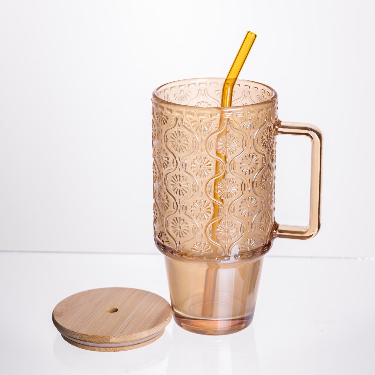 Скляна чашка з кришкою і трубочкою 750 мл Коричневий (HP-19-50NR) - фото 2 Скляна чашка з кришкою і трубочкою 750 мл Коричневий (HP-19-50NR) - фото 2
