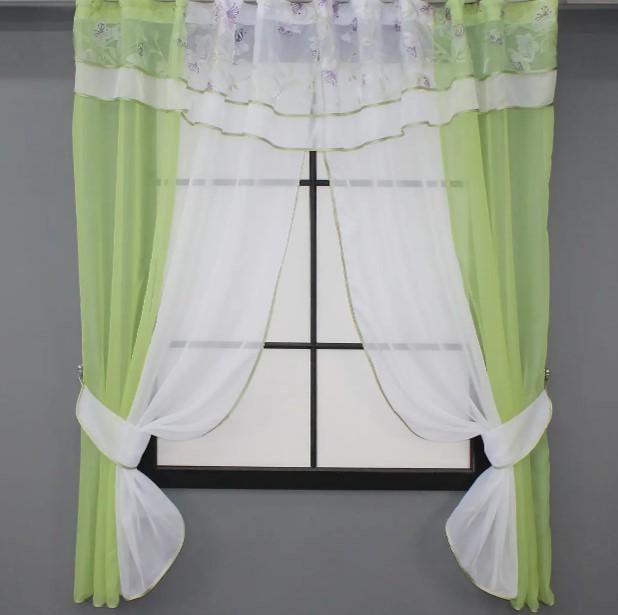 Шторки кухонные с ламбрекеном 270х170 см Салатовый/Белый (00к 59-874)