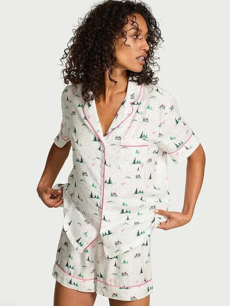 Пижама фланелевая Victoria's Secret Flannel Short Pajama Set M Белый (27138600)