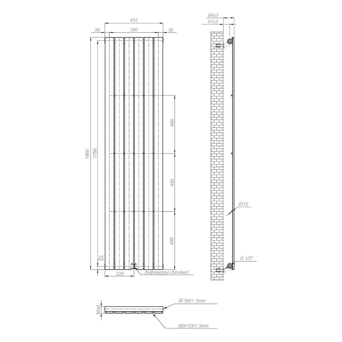 Вертикальний радіатор NAVIN Largo 452х1800-6 мм anticor Чорний муар (S02-244062-4518) - фото 6 Вертикальний радіатор NAVIN Largo 452х1800-6 мм anticor Чорний муар (S02-244062-4518) - фото 6