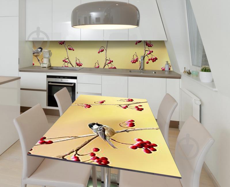 Наклейка 3Д виниловая на стол Zatarga «Рябиновое угощение» 650х1200 мм для домов, квартир, столов, кофейн,