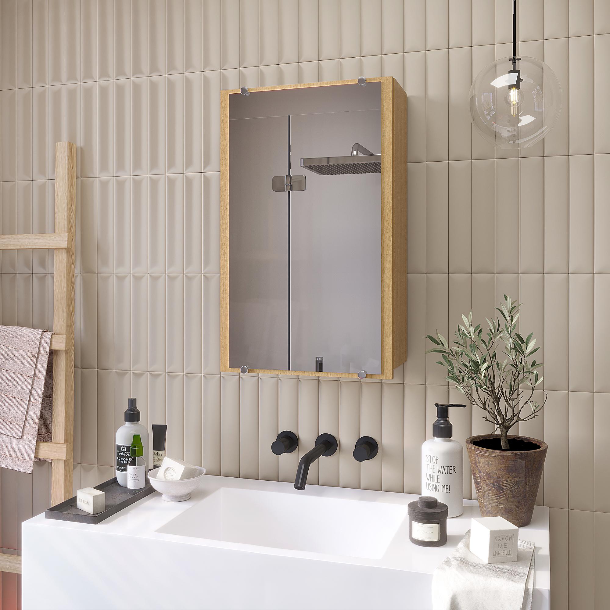 Шафа с дзеркалом у ванну Компаніт 40х17х64 см Бук - фото 1 Шафа с дзеркалом у ванну Компаніт 40х17х64 см Бук - фото 1