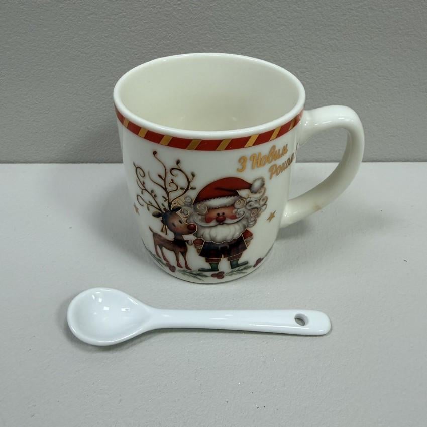 Чашка новогодняя с ложкой в подарочной коробке керамическая 175 мл 8 см d 7,3 см (269/3655-1) Чашка новогодняя с ложкой в подарочной коробке керамическая 175 мл 8 см d 7,3 см (269/3655-1)