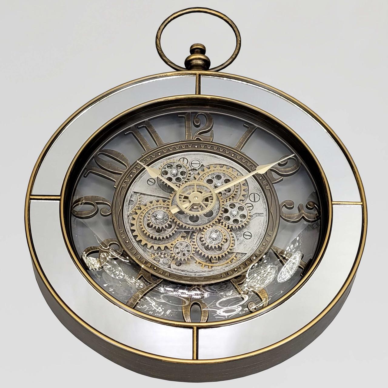 Годинник настінний дзеркальний безшумний 58,5х44,2 см з відкритим механізмом шестернями колещатками під старовину (2861667009)