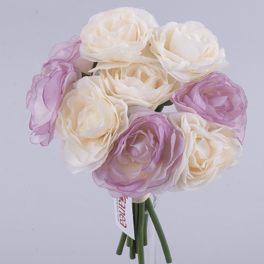 Искусственные цветы Букет камелии двухцветный Кремовый/Сиреневый (3707-4)