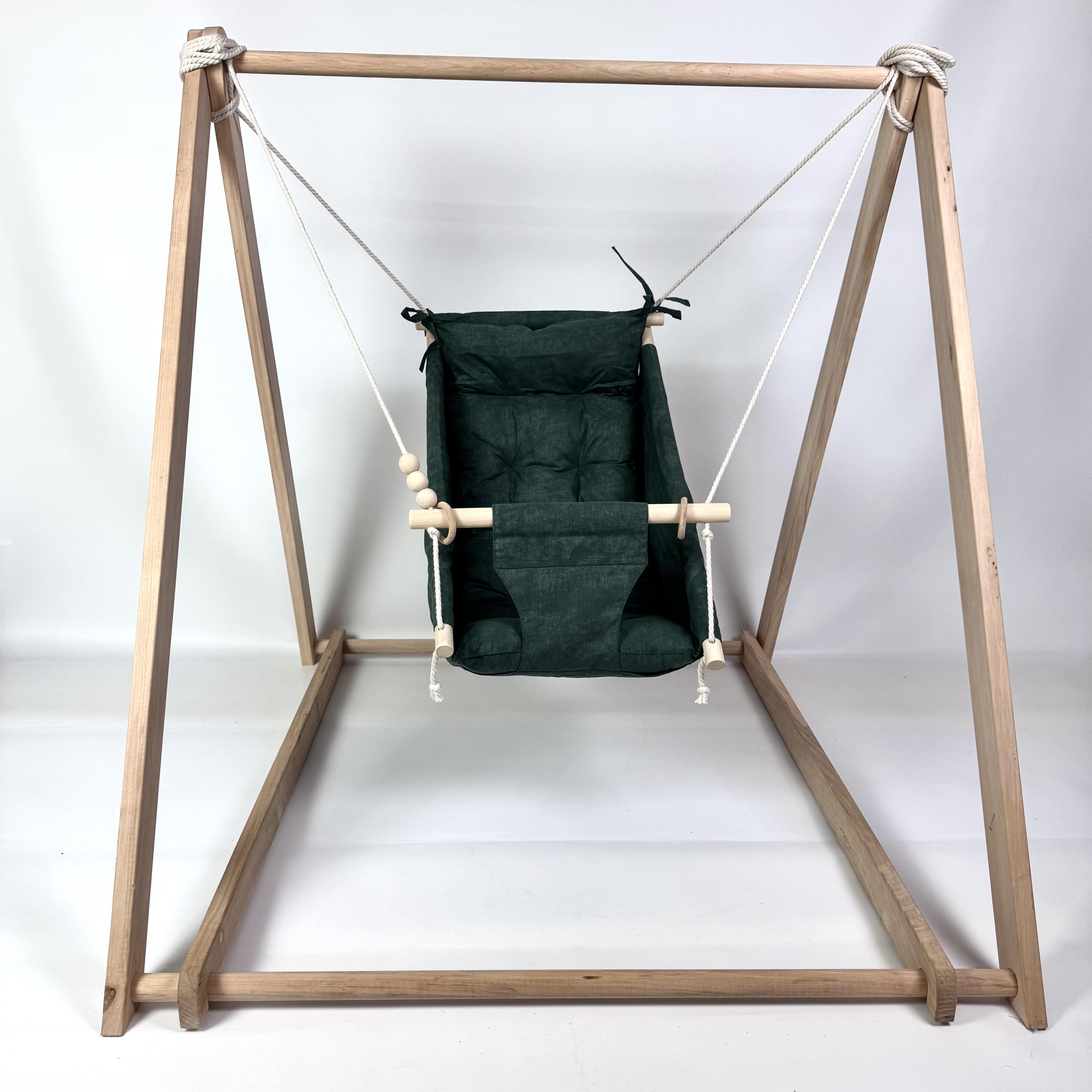 Комплект Деревянная опора и Колыханка хлопок Зеленый (gs-8981)