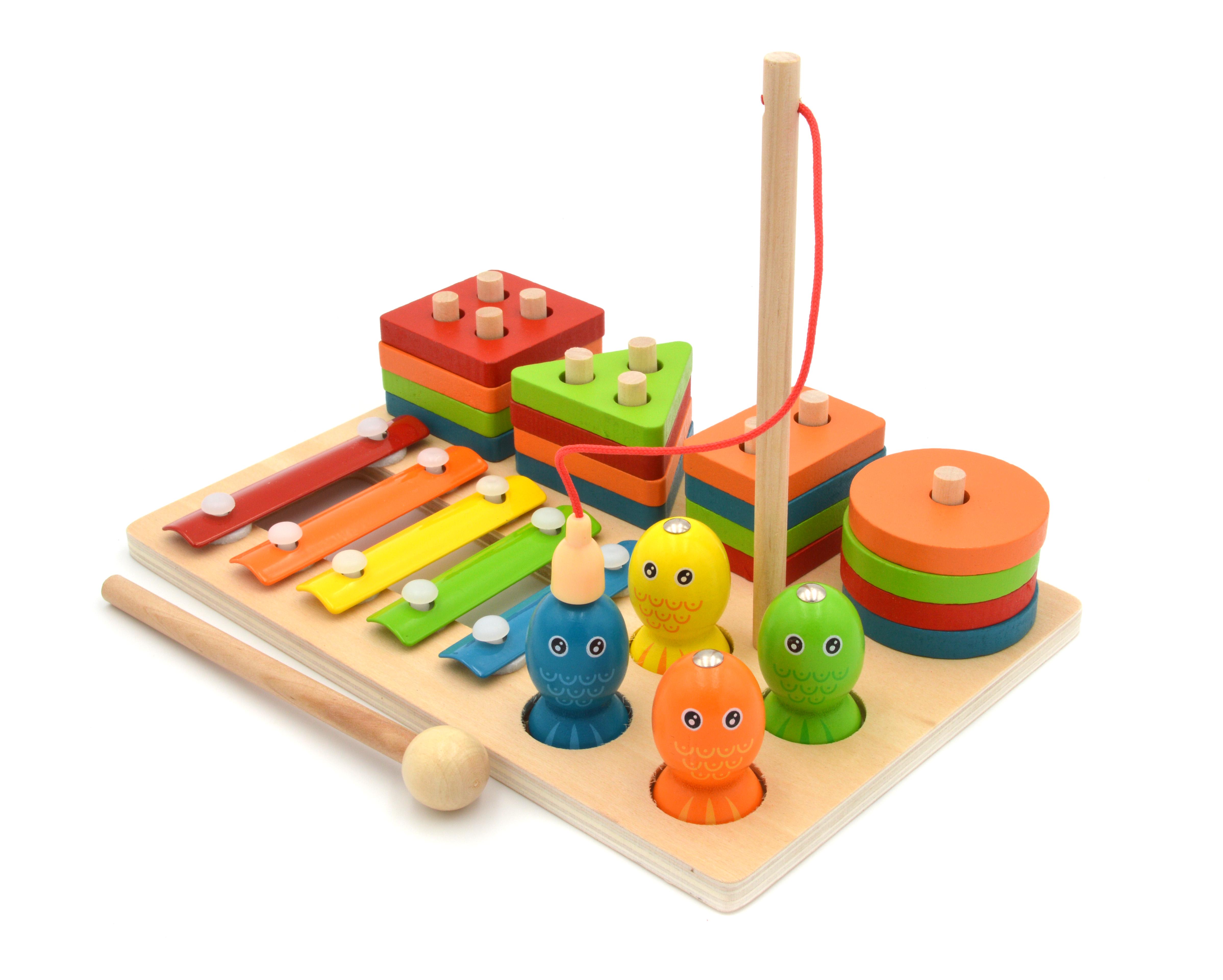 Дошка логічна дерев'яна сортер-пірамідка/ксилофон/риболовля/форми/кольори (74245)