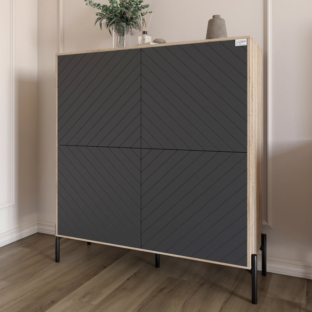 Комод-пенал Lion Амарант 114x40x126,5 см Дуб Сонома/Графитовый (LION-042023)