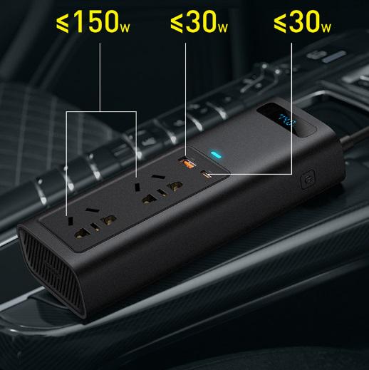Інвертор автомобільний Baseus 150 W з 2-ма розетками 220 V + USB + Type-C (124058) - фото 8