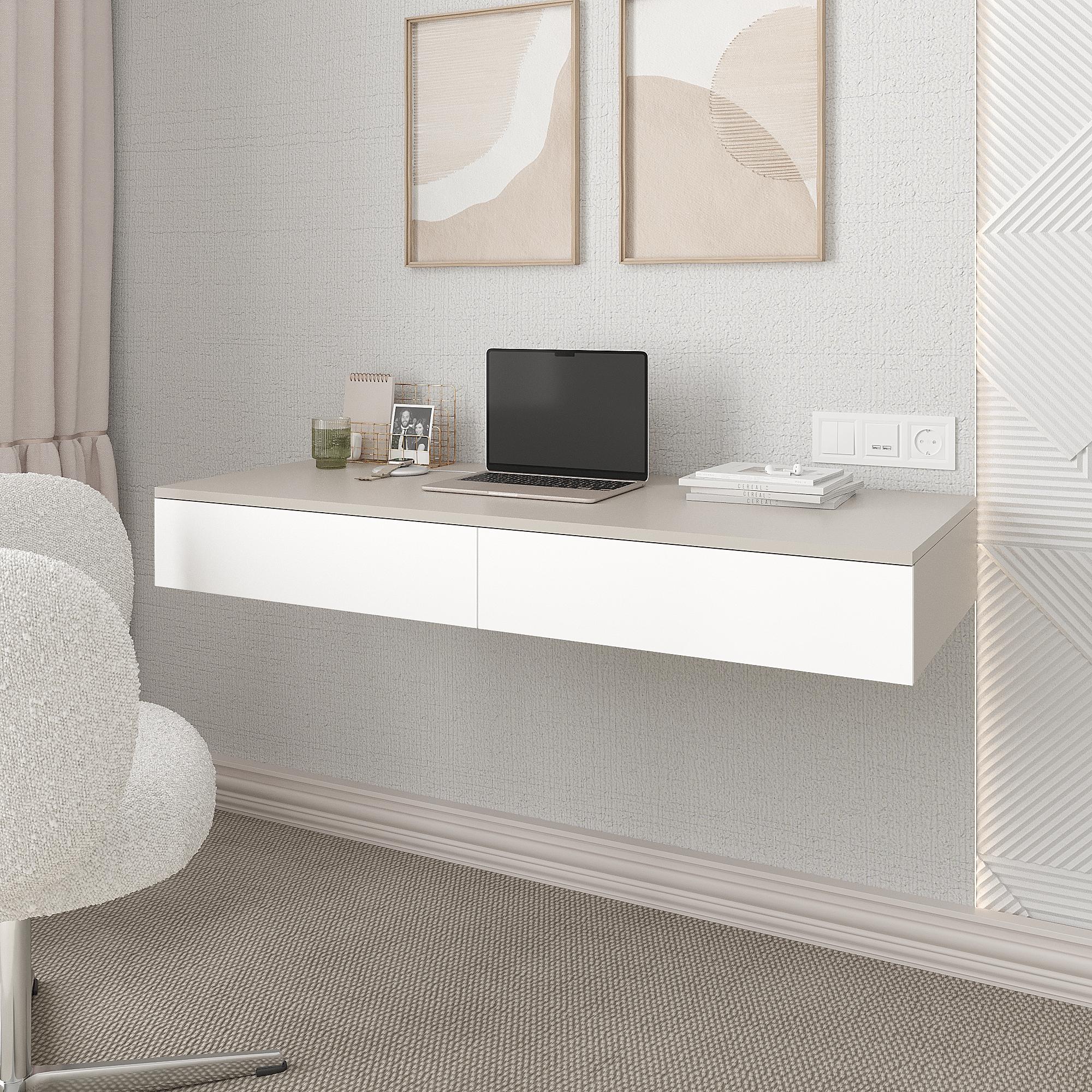 Стіл письмовий навісний СП-Ейр 160х1200х500 мм Кашемір/Білий (28548128)