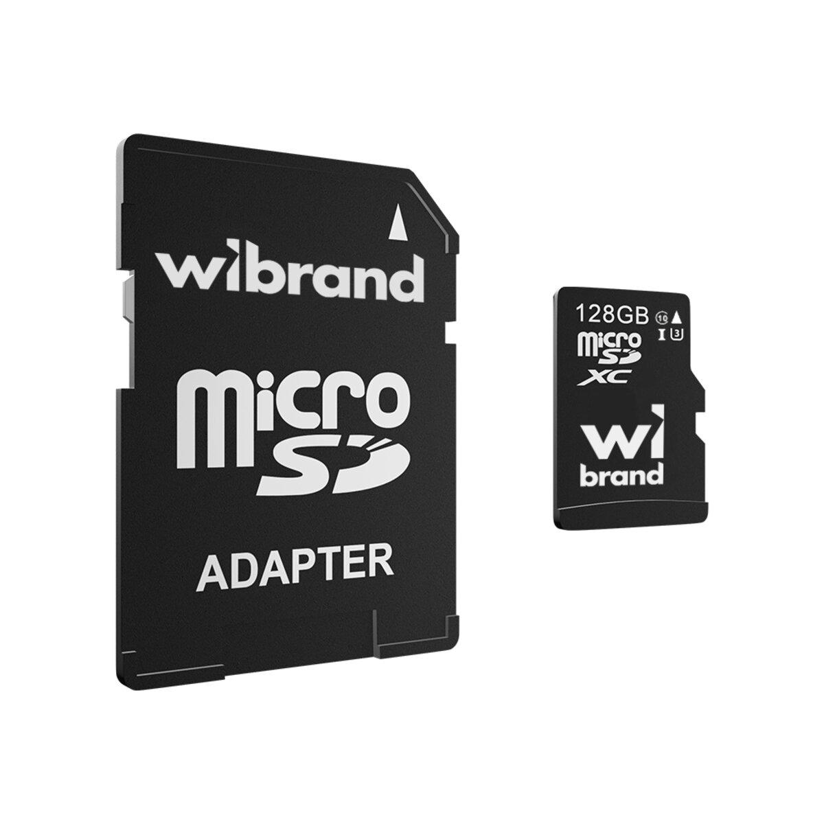 Карта памяти Wibrand microSDXC 128 Гб Class 10 UHS-I U3 с адаптером SD Black (WICDHU3/128GB-A)