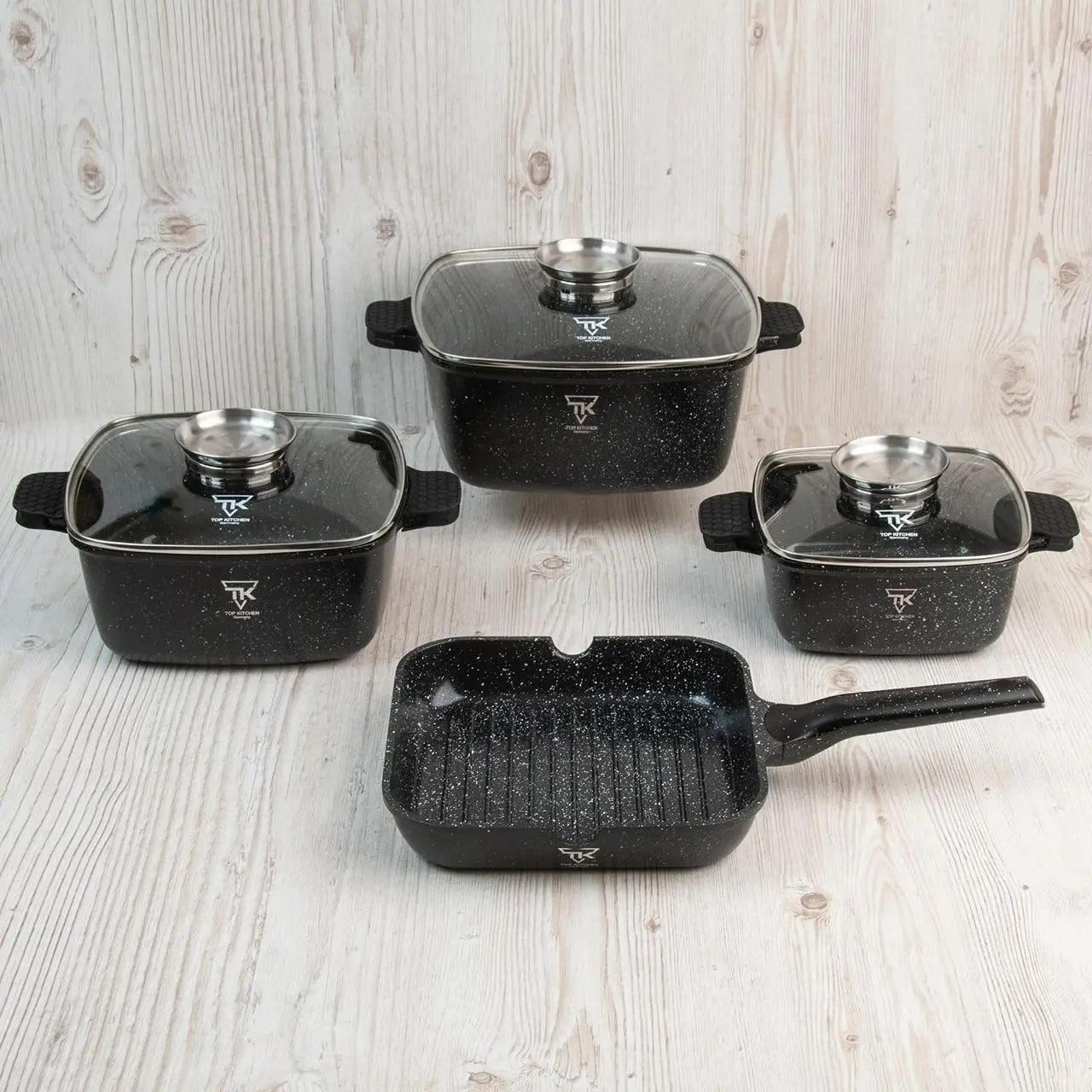 Набір посуду для індукції Top Kitchen TK-000103 з гранітним покриттям 7 предметів Чорний (2480409740) - фото 2 Набір посуду для індукції Top Kitchen TK-000103 з гранітним покриттям 7 предметів Чорний (2480409740) - фото 2