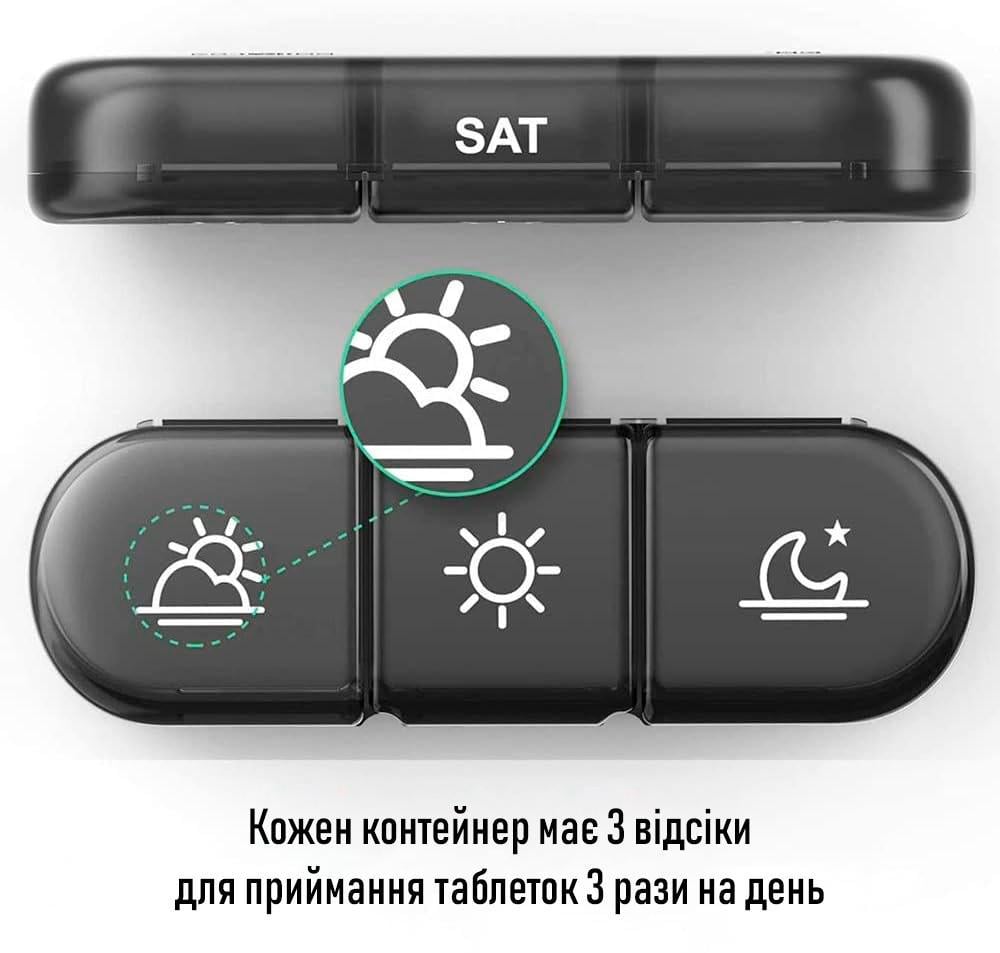 Таблетниця для ліків ранок/день/вечір на 7 днів Чорний (100709905) - фото 5