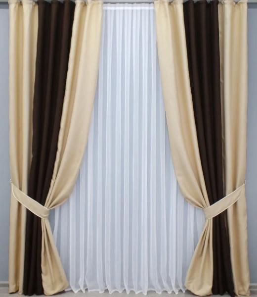 Шторы лен 1,95х2,7м2 шт. Бежевый/Венге (016дк/1162-291-1162ш)