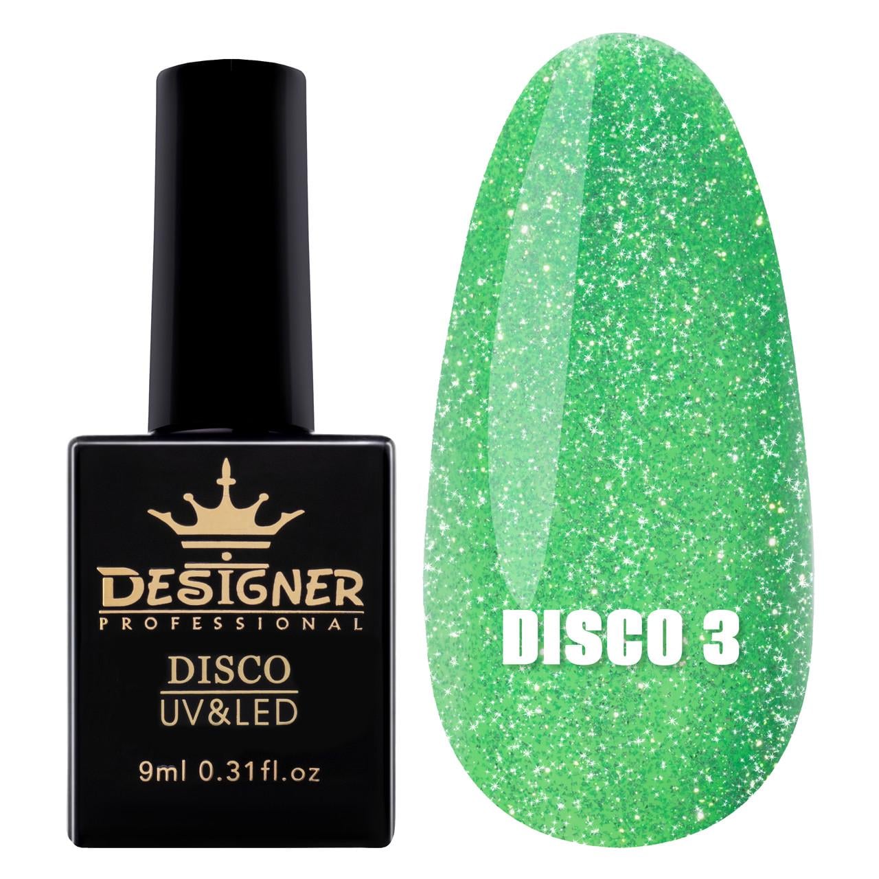 Гель-лак светоотражающий Disco Gel Polish Дизайнер ногтей с блестками 9 мл Зеленый №3