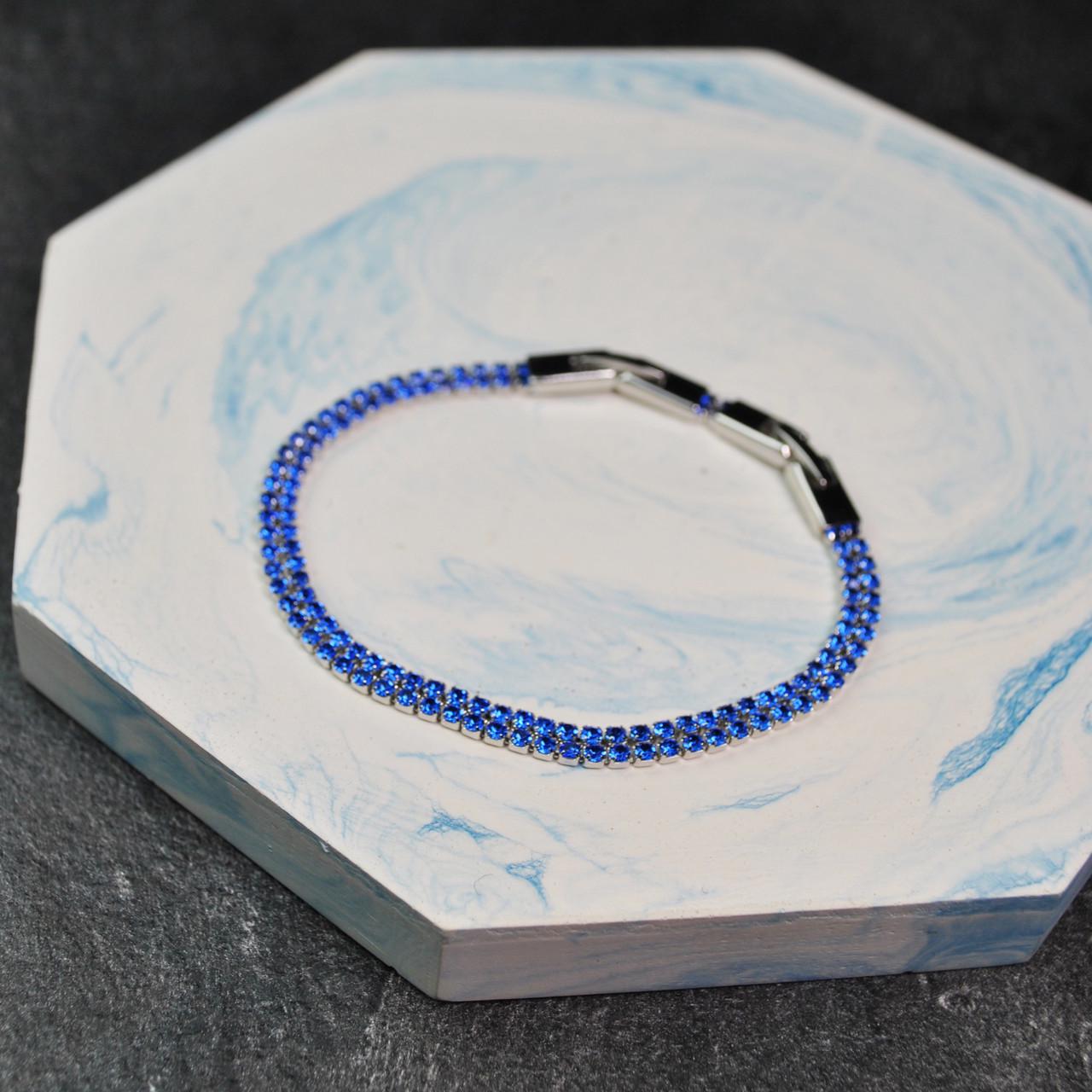 Браслет дорожка кристальная двойная медицинская сталь родий Синий (x081-1) - фото 3 Браслет дорожка кристальная двойная медицинская сталь родий Синий (x081-1) - фото 3