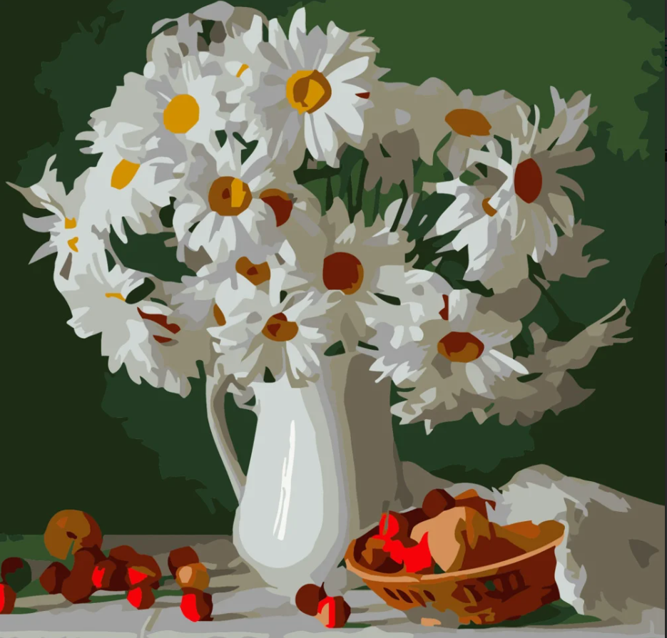 Картина за номерами Strateg Білі ромашки 40х40 см (SK024)