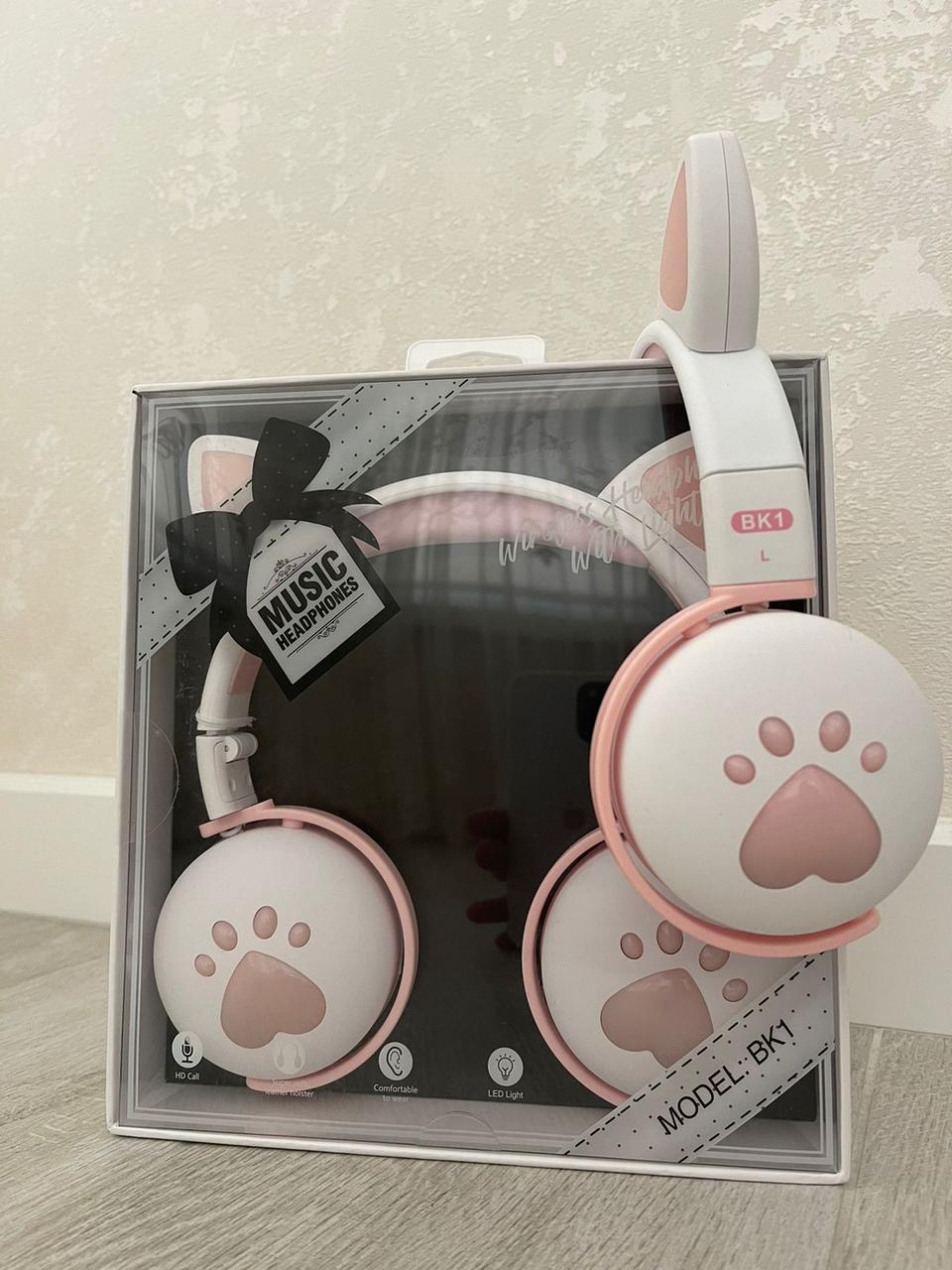 Наушники беспроводные Bluetooth BK-1 с ушками котика Бело-розовый (26389228) - фото 6