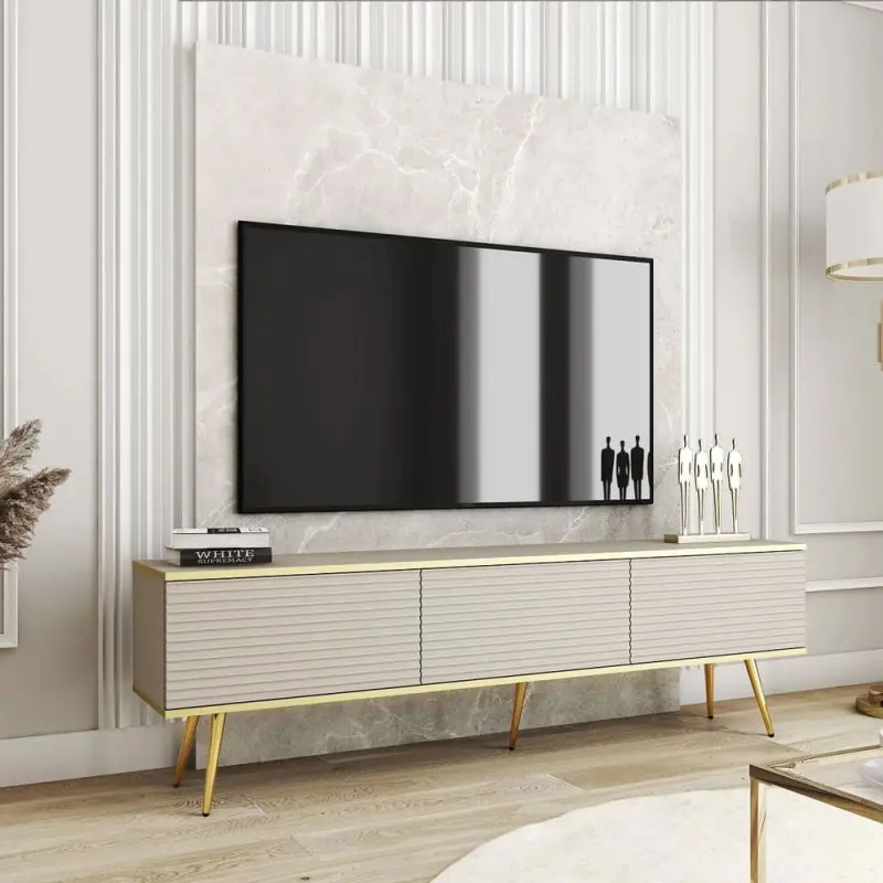 Тумба ТВ Perfect Home RTV175 MDF 175х53х32 см золотые ножки Бежевый (26436293)