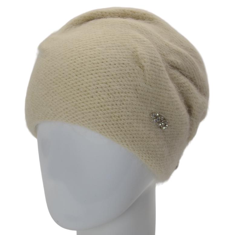 Шапка женская Novita Сюзана ангоровая двойная с аккуратным узором и брошью one size Лен (247470) - фото 1 Шапка женская Novita Сюзана ангоровая двойная с аккуратным узором и брошью one size Лен (247470) - фото 1