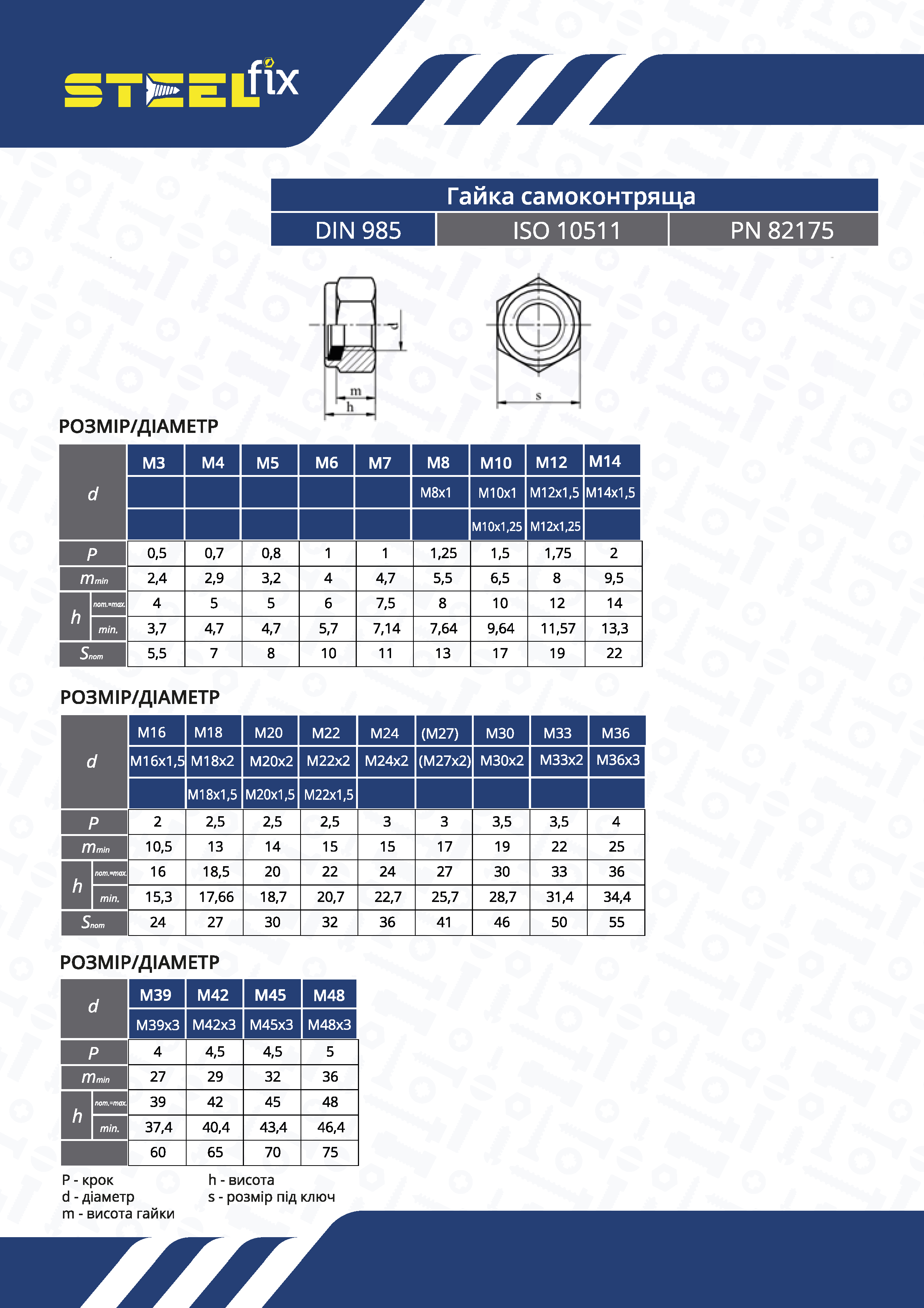 Гайка Steelfix М16х1,5 DIN985 самостопорная низкая мелкая резьба 100 шт. (004966) - фото 2