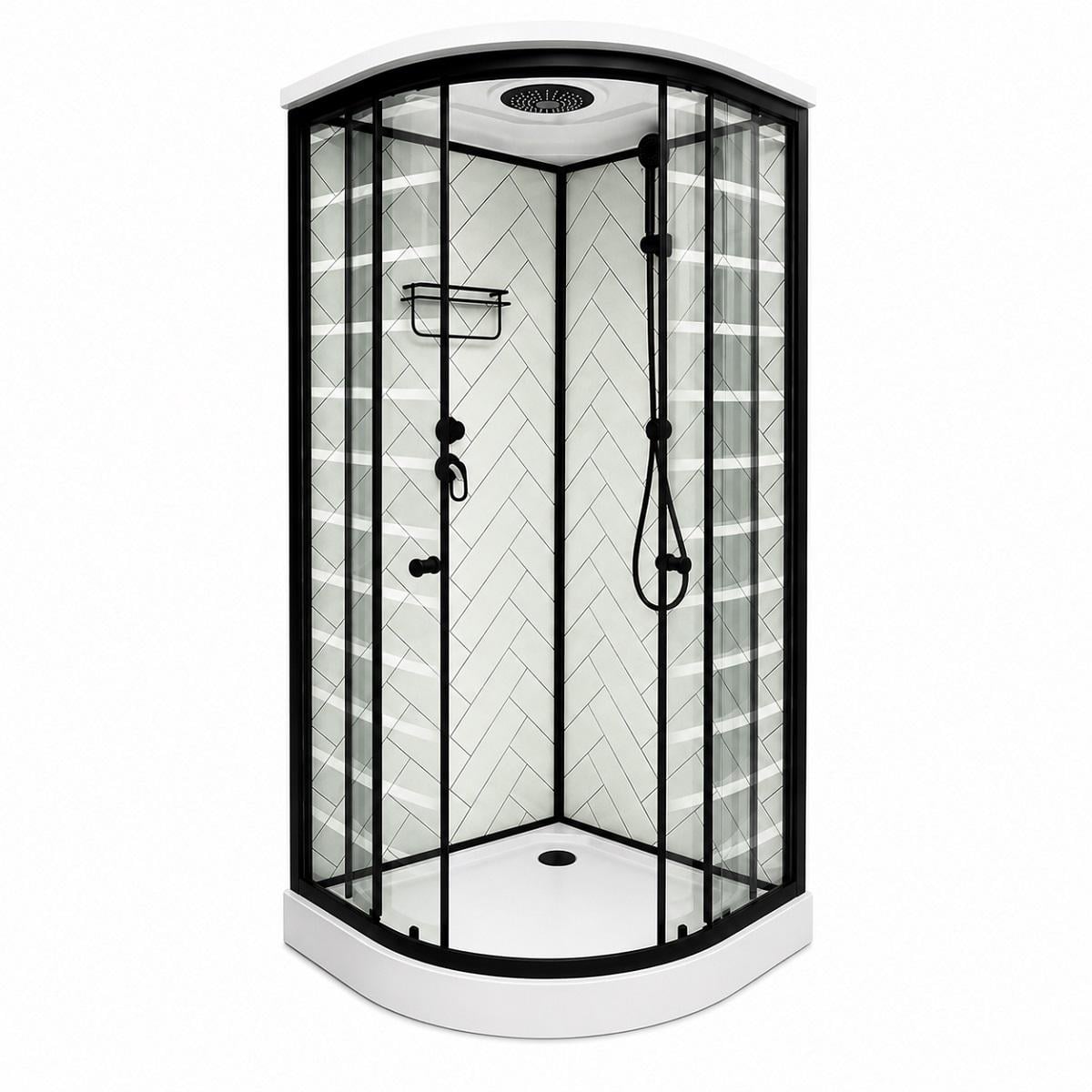 Душевой бокс ARTEX BLT-90-43 90x90x215 см с низким акриловым поддоном/черным профилем и раздвижной дверью из закаленного стекла.