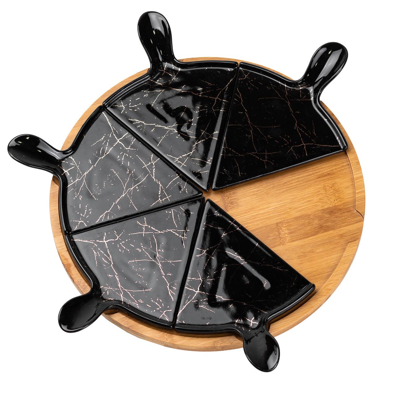 Тарелка для пиццы HP1247 керамическая с вращающейся подставкой 28 см Черный (A-032746) - фото 4