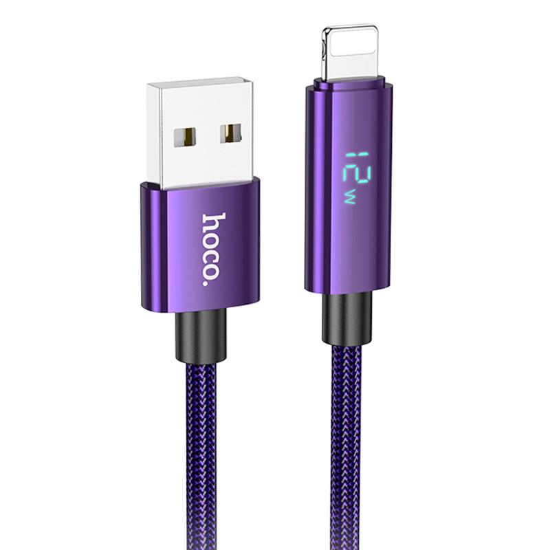 Дата кабель Hoco U125 Benefit 2,4A USB to Lightning с дисплеем 1,2 м Purple (00000069091_2)