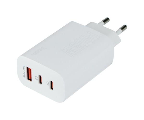 Пристрій зарядний мережевий Hoco DC40 QC3.0 Type-C PD 65W USB cable Type-C to Type-C White - фото 4