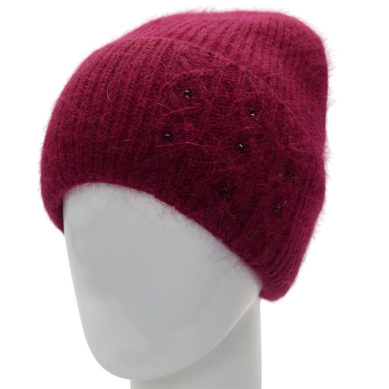Шапка жіноча ангорова з відворотом утеплена флісом Lirus Крокус з візерунком прикрашена стразами Бордовий - фото 1 Шапка жіноча ангорова з відворотом утеплена флісом Lirus Крокус з візерунком прикрашена стразами Бордовий - фото 1
