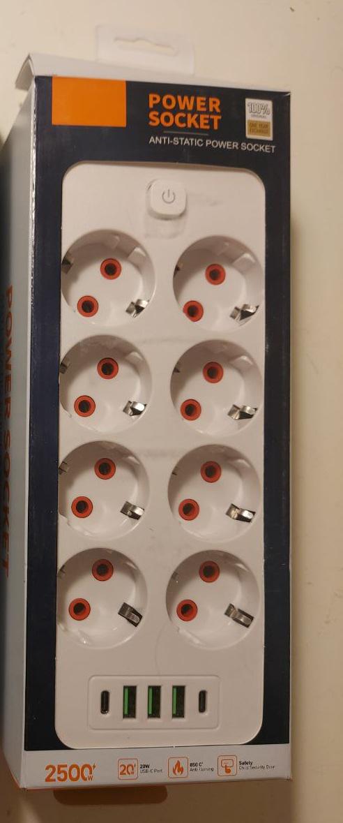 Удлинитель сетевой 8 розеток/4хUSB/Type-C 2500W 3 м Белый (28117565) - фото 3