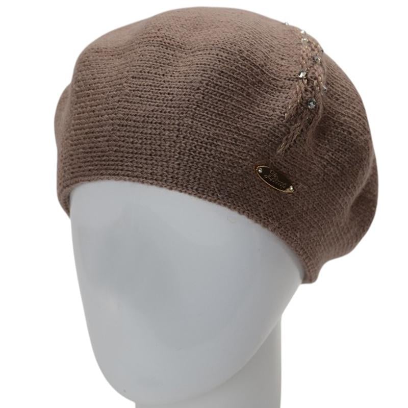 Берет женский осенний двойной Lirus Ожерелье с узором и стразами Темный пудровый