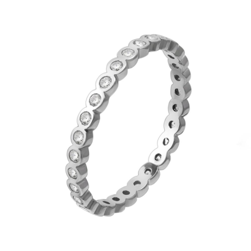 Кольцо дорожка с белыми камнями серебро 925 пробы родированное 1,16 г р. 17,5 (лк0309р)