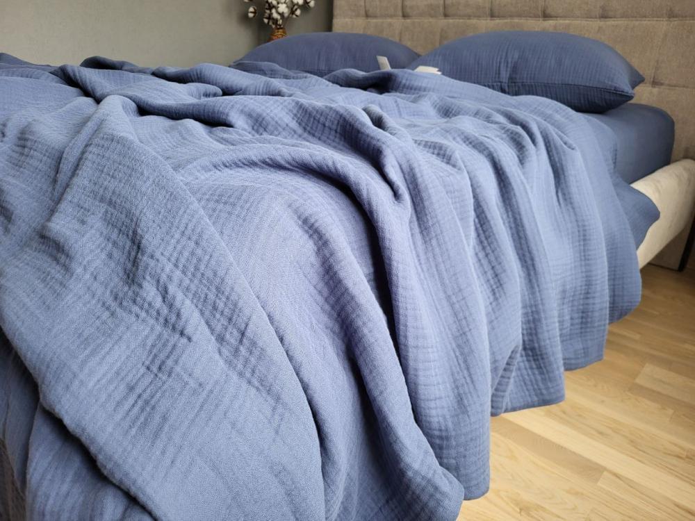 Покривало муслін 180x220 см Navy blue (11008) - фото 2 Покривало муслін 180x220 см Navy blue (11008) - фото 2