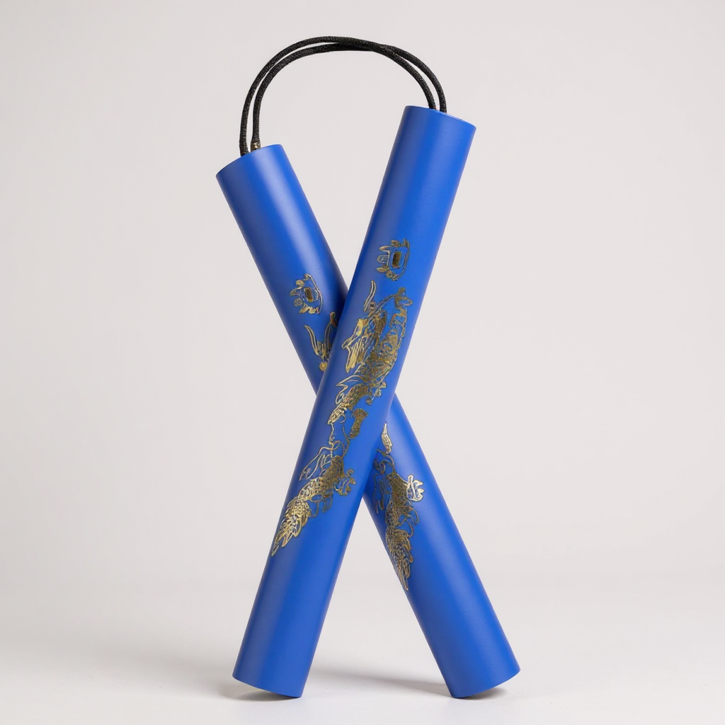 Нунчаки тренировочные Univerza Дракон со шнуром неопреновым покрытием для начинающих Синий - фото 1