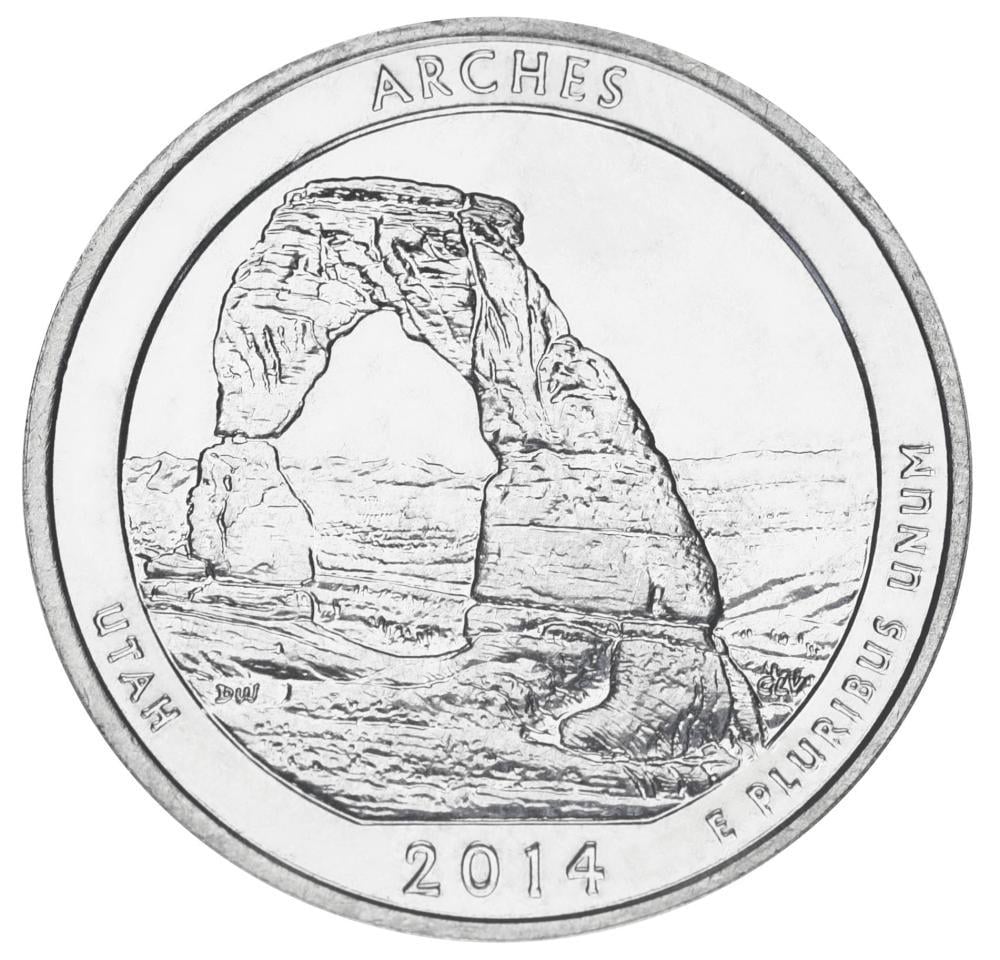 Коллекционная монета США 25 центов квотер 2014 P «Национальные парки Арки 23-й парк» UNC KM 568