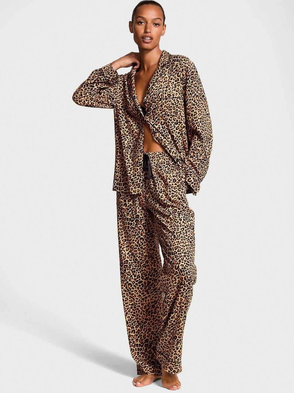 Пижама женская Victoria's Secret Flannel Pajama принт Леопарда XL Коричневый (3226437712056)