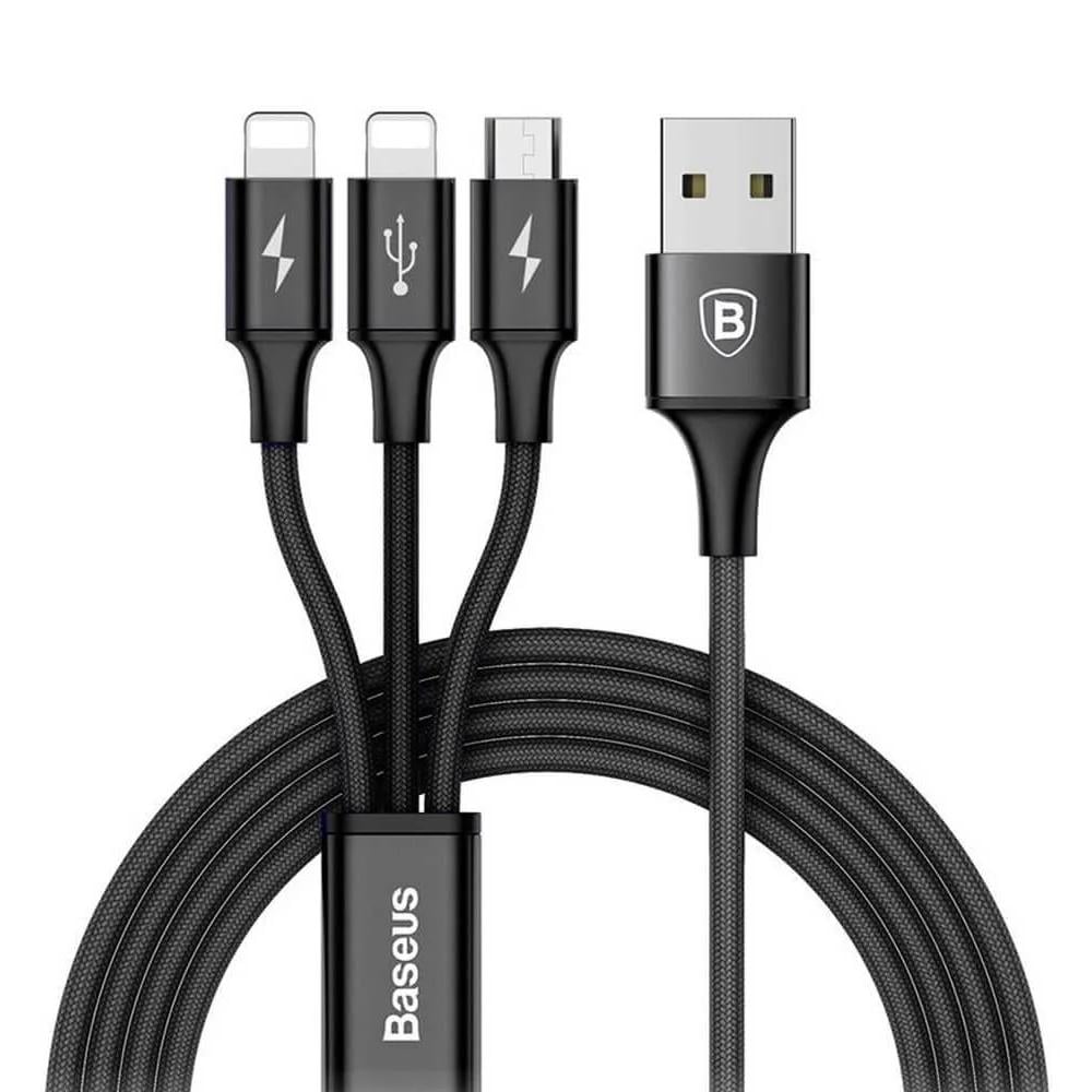 Кабель Baseus Rapid Series 3-in-1 Cable Micro+Dual Lightning 3A 1,2 м Black