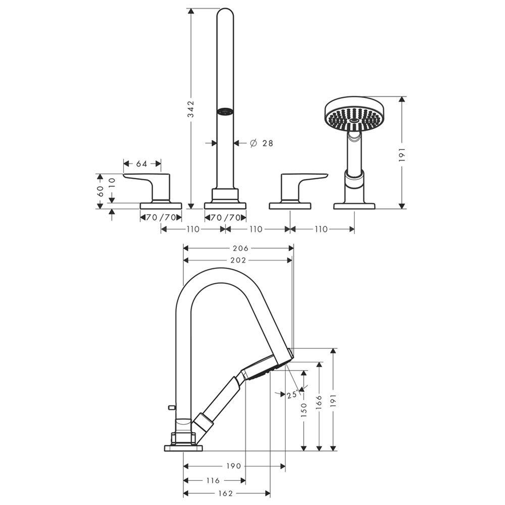 Змішувач на борт ванни Hansgrohe AXOR Citterio M 34454000 на чотири отвори Хром (141988) - фото 2 Змішувач на борт ванни Hansgrohe AXOR Citterio M 34454000 на чотири отвори Хром (141988) - фото 2