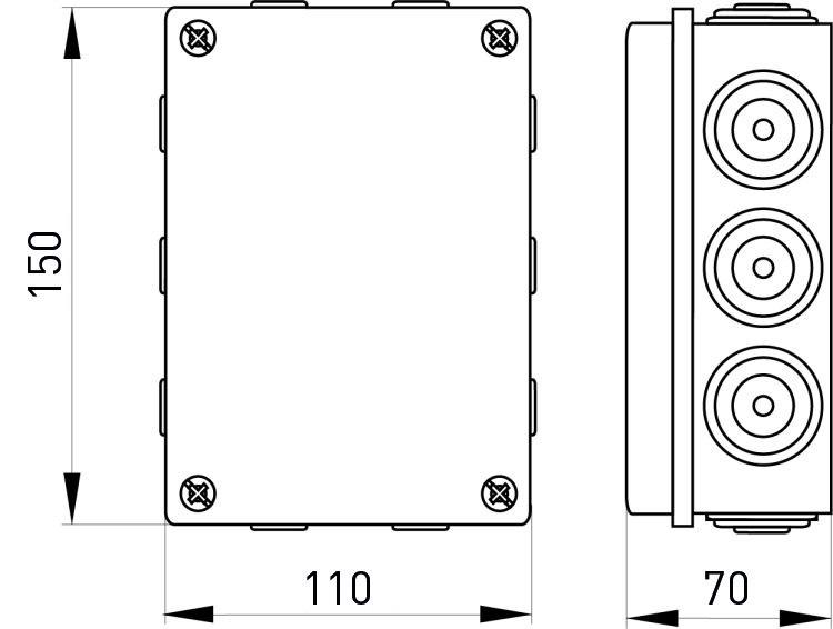 Розподільча коробка E.NEXT e.db.pro.150.110.70u зовнішня 10 герметичних вводів IP55 ПВХ 150х110х70 мм (p016108) - фото 6