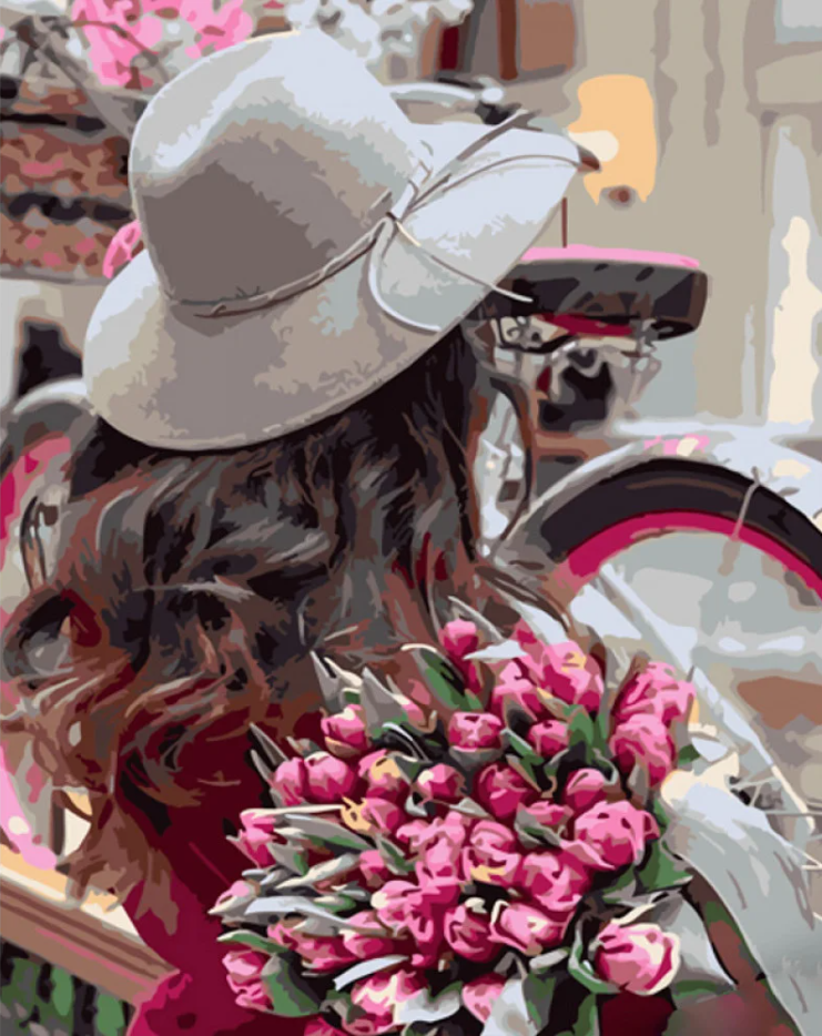 Картина по номерам Strateg Девушка с тюльпанами 40х50 см (GS961)